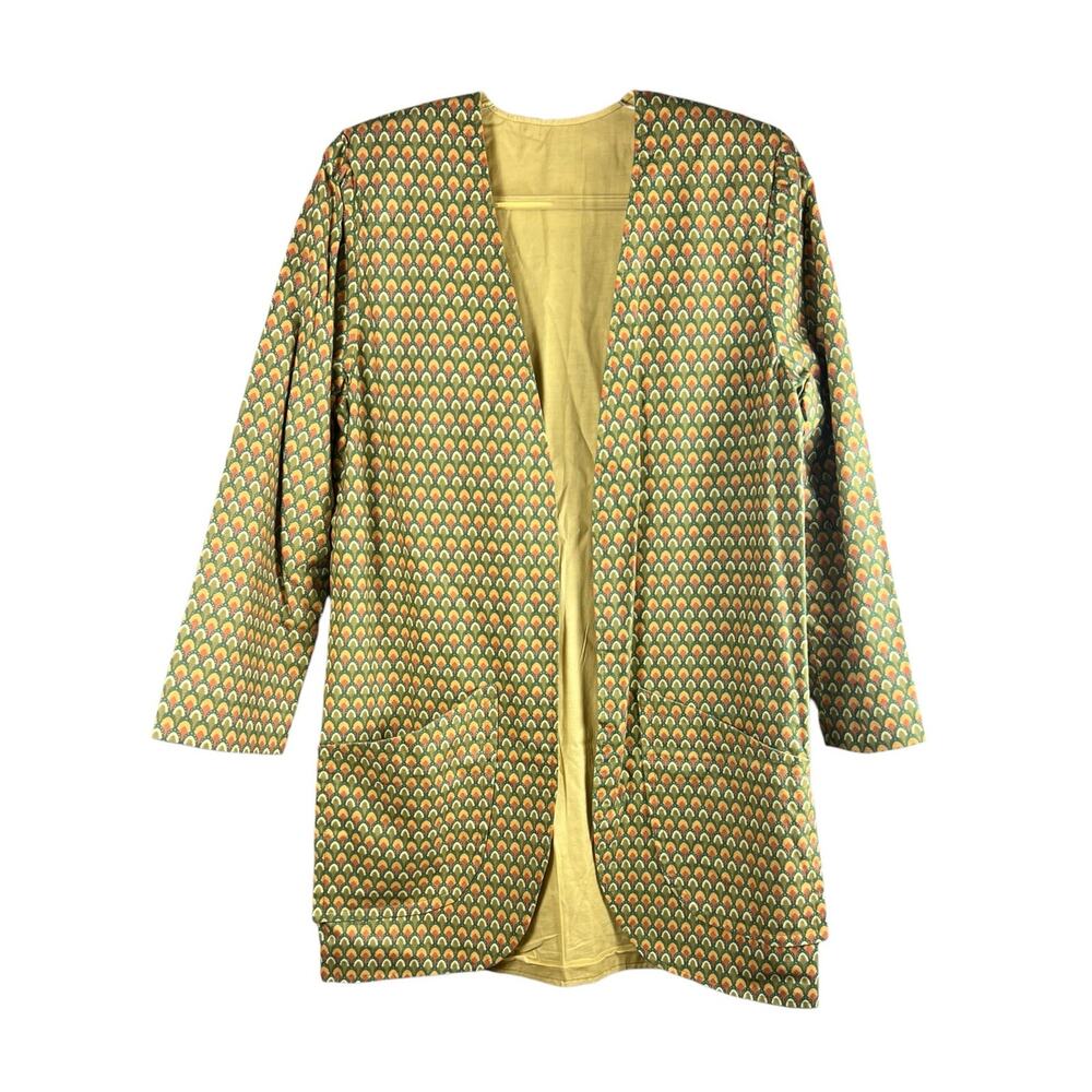 Vintage Geometric Scallop Print Open Front Artwear Coat Jacket Gallery Core - Picture 2 of 7